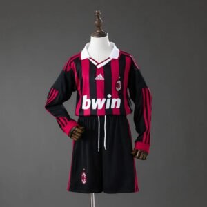 ac milan 09 10 home retro kids kit long sleeve jersey 001