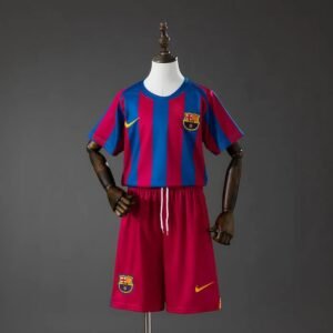barcelona 05 06 home la liga retro kids kit jersey 001