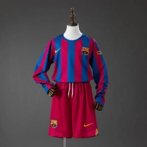 barcelona 05 06 home ucl retro kids kit long sleeve jersey 001
