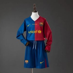 barcelona 08 09 home retro long sleeve kids kit jersey 001