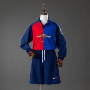barcelona 100th anniversary retro kids kit long sleeve jersey 001