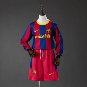 barcelona 10 11 home retro long sleeve kids kit jersey 001