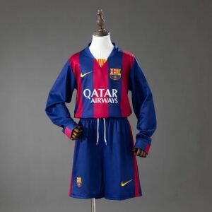 barcelona 14 15 home retro long sleeve kids kit jersey 001
