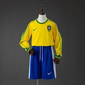brazil 1998 home retro kids kit long sleeve jersey 001