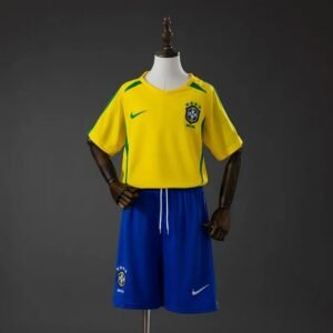 brazil 2002 home retro kids kit jersey 001