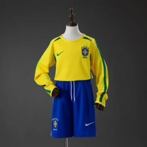 brazil 2002 home retro kids kit long sleeve jersey 001