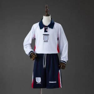 england 1998 home retro kids kit long sleeve jersey 001