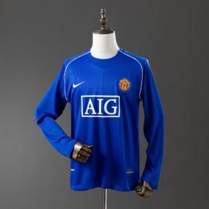 manchester united 07 08 goalkeeper long sleeve retro jersey blue 001