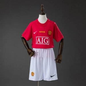 manchester united 07 08 home retro kids kit jersey 001