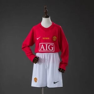 manchester united 07 08 home ucl retro kids kit long sleeve jersey 001