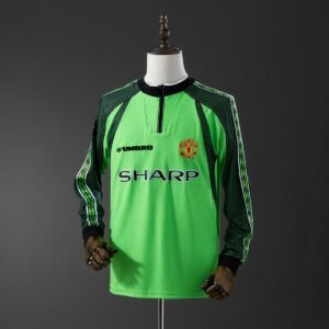 manchester united 98 99 goalkeeper green long sleeve retro jersey 001