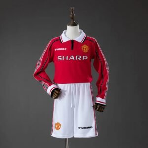 manchester united 98 99 home retro kids kit long sleeve jersey 001