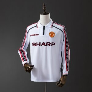 manchester united 98 99 white long sleeve retro jersey 001