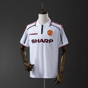 manchester united 98 99 white retro jersey 001
